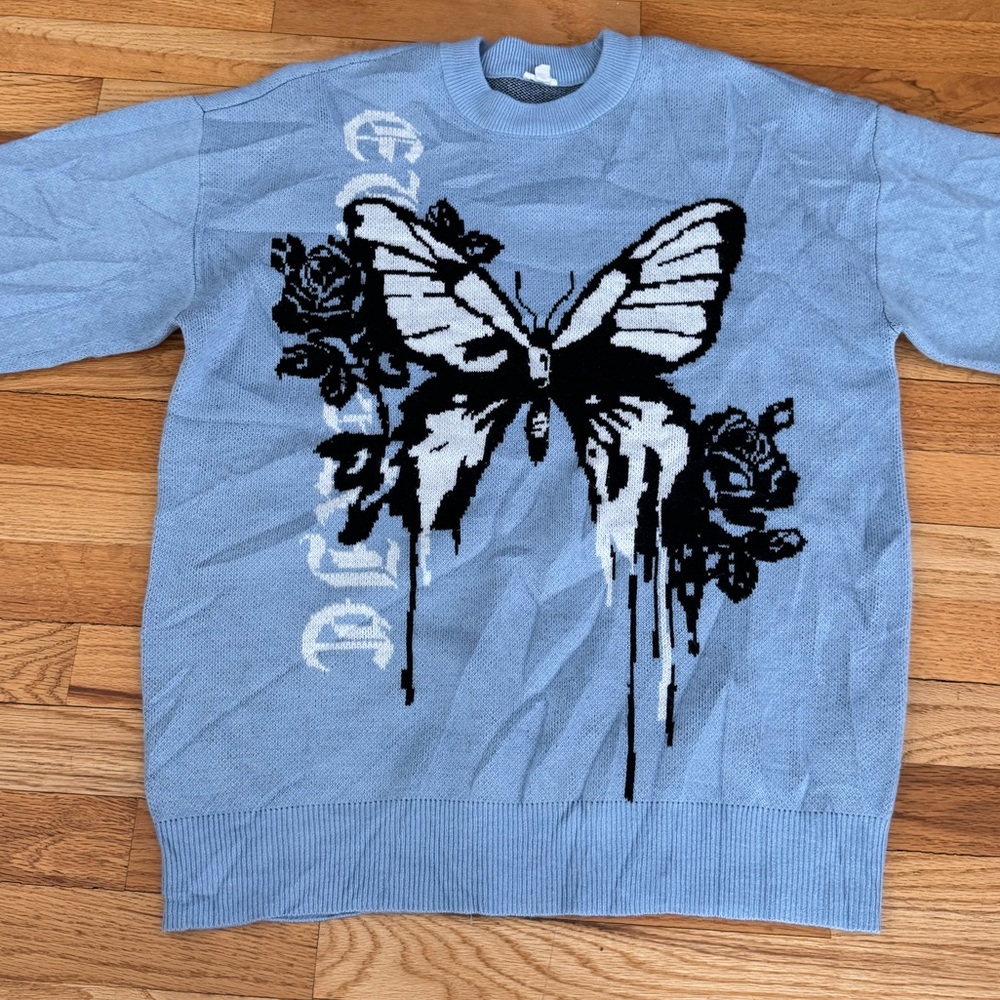 Garage Dripping Butterfly & Rose Graphic Sweater S Oversized Moody Y2K 90’s vibe